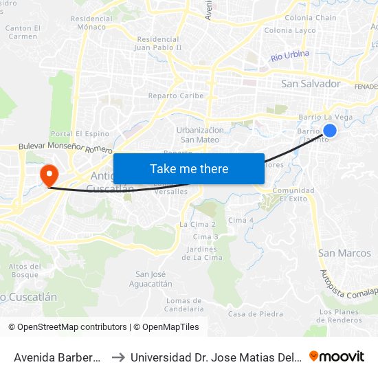 Avenida Barberena, 1009 to Universidad Dr. Jose Matias Delgado Campus I map