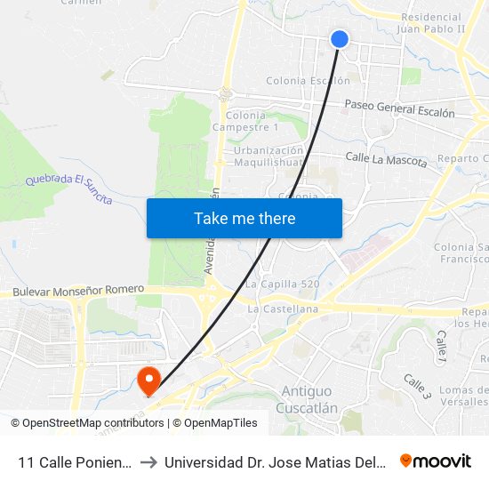 11 Calle Poniente, 4333 to Universidad Dr. Jose Matias Delgado Campus I map