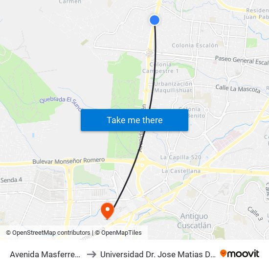 Avenida Masferrer Norte, 557 to Universidad Dr. Jose Matias Delgado Campus I map