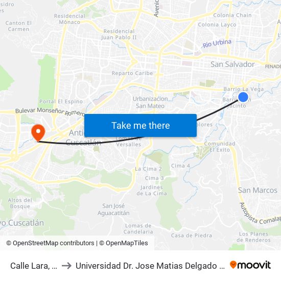 Calle Lara, 611 to Universidad Dr. Jose Matias Delgado Campus I map