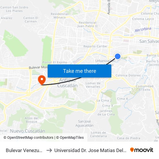 Bulevar Venezuela, 2034 to Universidad Dr. Jose Matias Delgado Campus I map