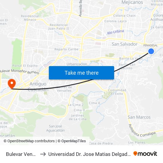 Bulevar Venezuela to Universidad Dr. Jose Matias Delgado Campus I map