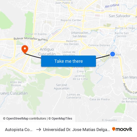 Autopista Comalapa to Universidad Dr. Jose Matias Delgado Campus I map