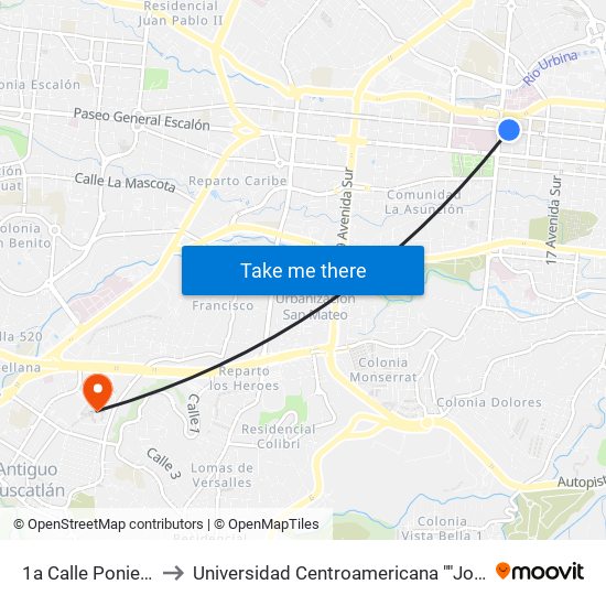 1a Calle Poniente, 1233 to Universidad Centroamericana ""José Simeon Cañas"" map