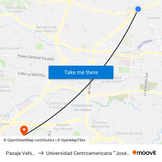 Pasaje Vehicular, 5 to Universidad Centroamericana ""José Simeon Cañas"" map