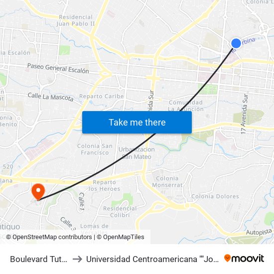 Boulevard Tutunichapa to Universidad Centroamericana ""José Simeon Cañas"" map