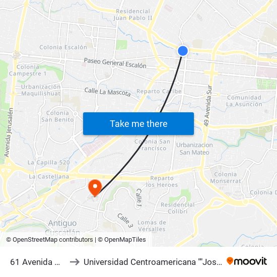 61 Avenida Norte, 61 to Universidad Centroamericana ""José Simeon Cañas"" map