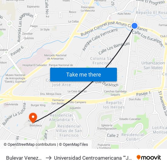 Bulevar Venezuela, 3099 to Universidad Centroamericana ""José Simeon Cañas"" map