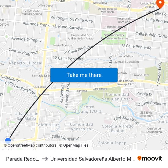 Parada Redondel to Universidad Salvadoreña Alberto Masferrer map