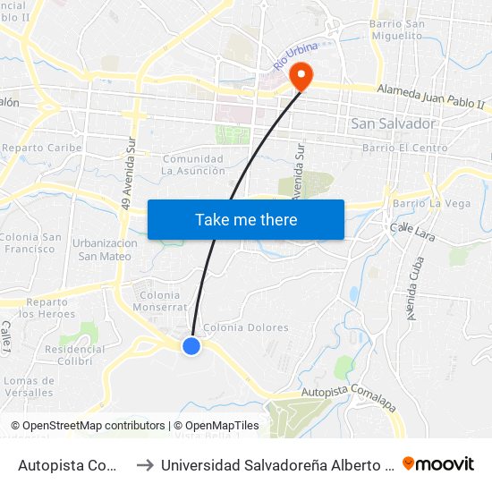 Autopista Comalapa to Universidad Salvadoreña Alberto Masferrer map