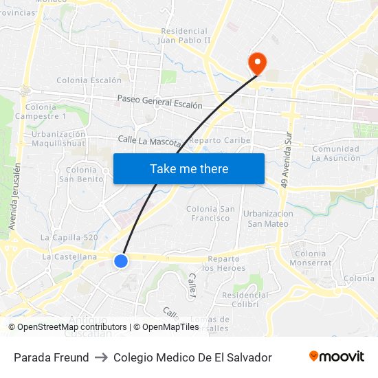 Parada Freund to Colegio Medico De El Salvador map