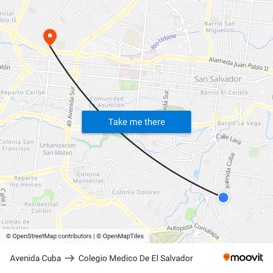 Avenida Cuba to Colegio Medico De El Salvador map