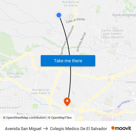 Avenida San Miguel to Colegio Medico De El Salvador map