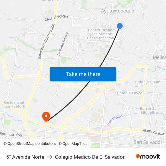 5° Avenida Norte to Colegio Medico De El Salvador map