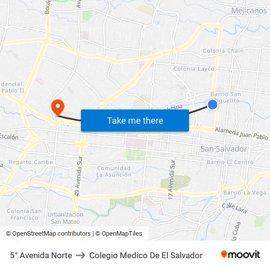 5° Avenida Norte to Colegio Medico De El Salvador map