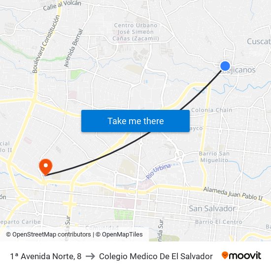 1ª Avenida Norte, 8 to Colegio Medico De El Salvador map