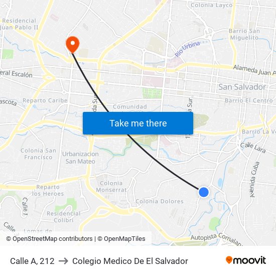 Calle A, 212 to Colegio Medico De El Salvador map