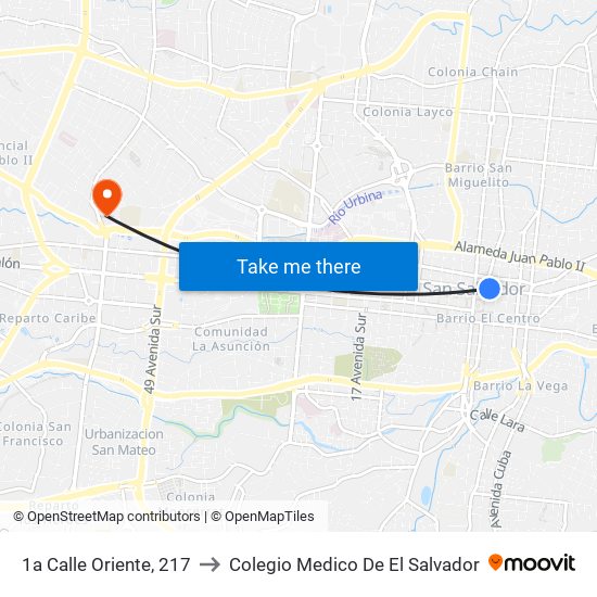 1a Calle Oriente, 217 to Colegio Medico De El Salvador map