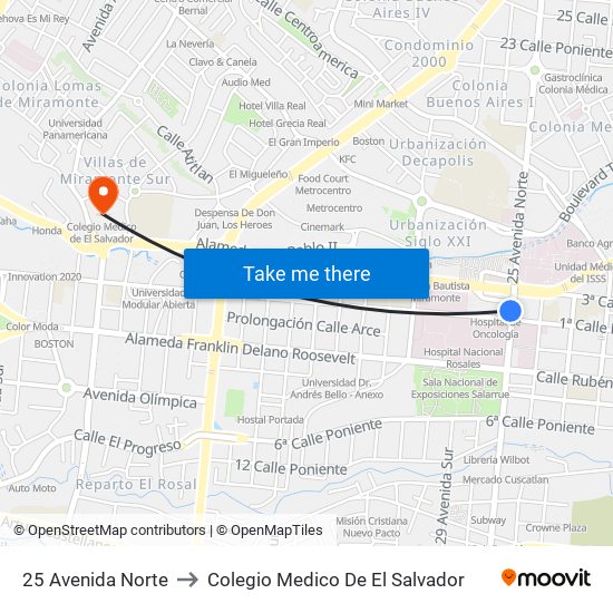 25 Avenida Norte to Colegio Medico De El Salvador map