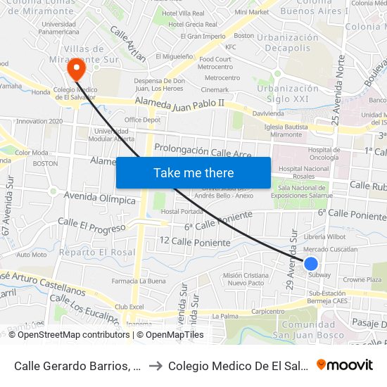Calle Gerardo Barrios, 1511 to Colegio Medico De El Salvador map