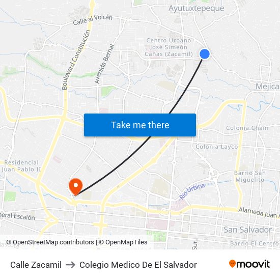 Calle Zacamil to Colegio Medico De El Salvador map