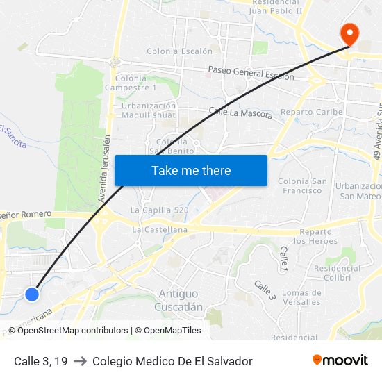 Calle 3, 19 to Colegio Medico De El Salvador map