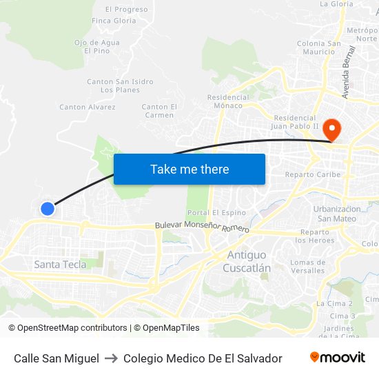 Calle San Miguel to Colegio Medico De El Salvador map