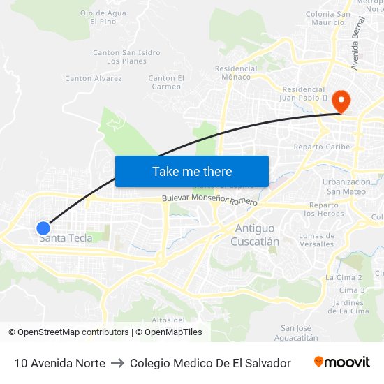 10 Avenida Norte to Colegio Medico De El Salvador map