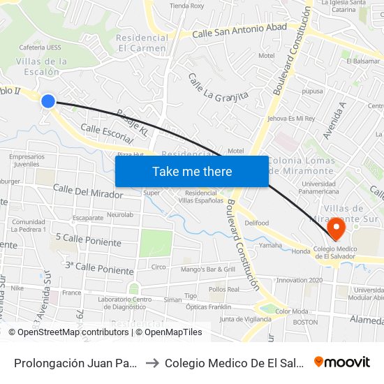 Prolongación Juan Pablo II to Colegio Medico De El Salvador map