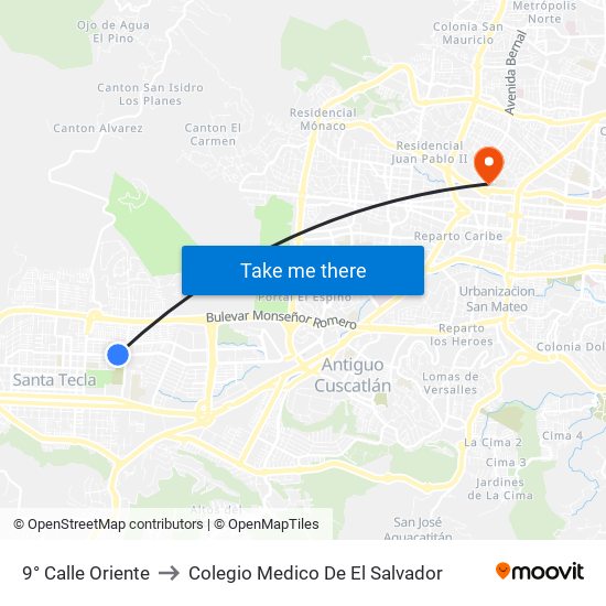 9° Calle Oriente to Colegio Medico De El Salvador map