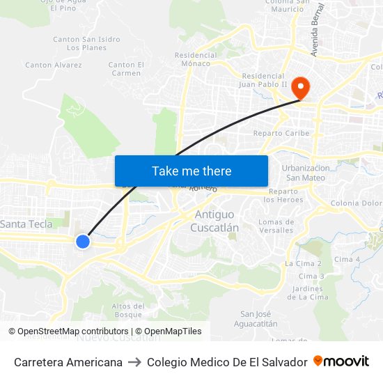 Carretera Americana to Colegio Medico De El Salvador map