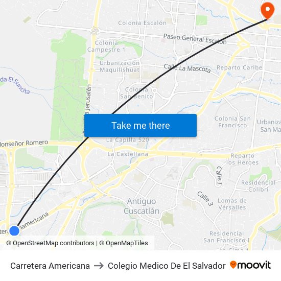 Carretera Americana to Colegio Medico De El Salvador map