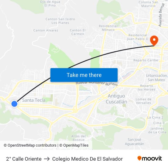 2° Calle Oriente to Colegio Medico De El Salvador map