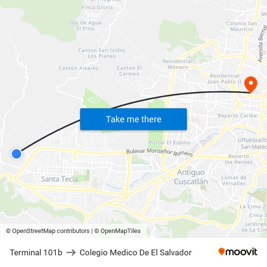 Terminal 101b to Colegio Medico De El Salvador map