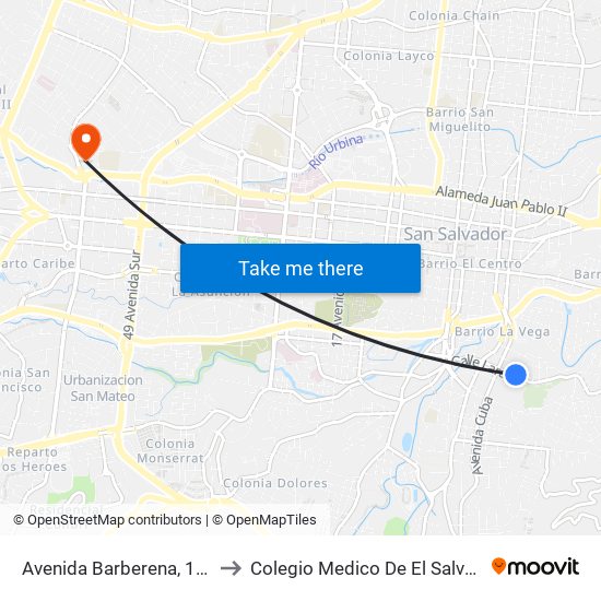 Avenida Barberena, 1009 to Colegio Medico De El Salvador map