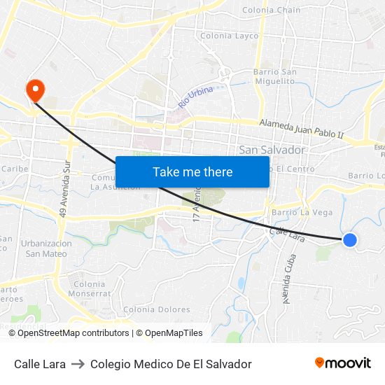 Calle Lara to Colegio Medico De El Salvador map