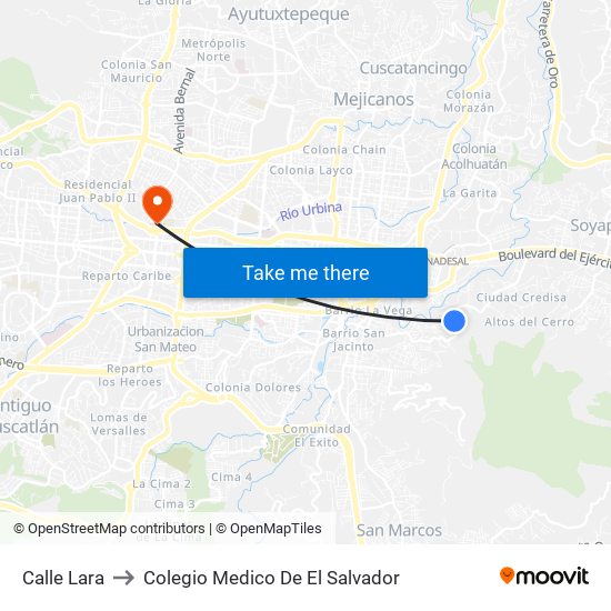 Calle Lara to Colegio Medico De El Salvador map