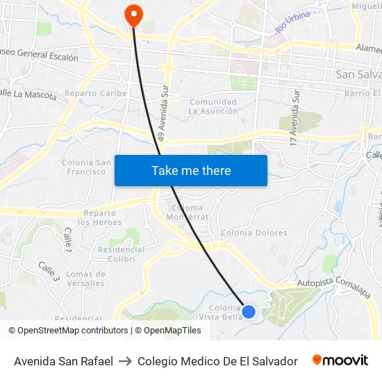 Avenida San Rafael to Colegio Medico De El Salvador map