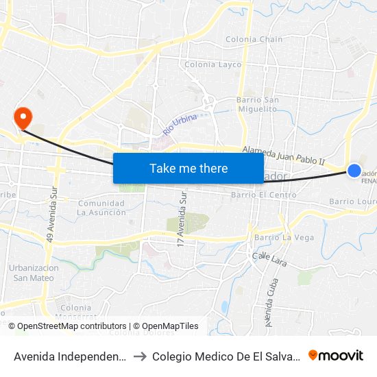 Avenida Independencia to Colegio Medico De El Salvador map