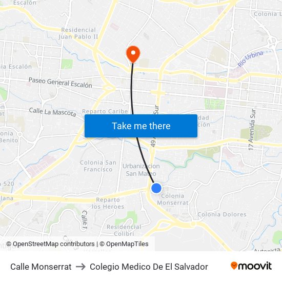 Calle Monserrat to Colegio Medico De El Salvador map