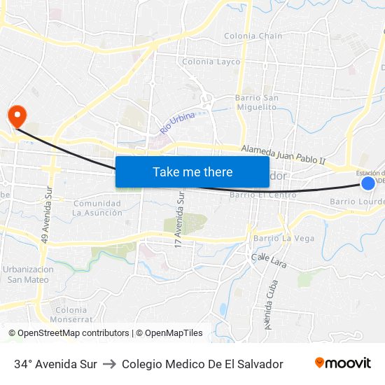 34° Avenida Sur to Colegio Medico De El Salvador map