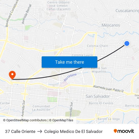 37 Calle Oriente to Colegio Medico De El Salvador map