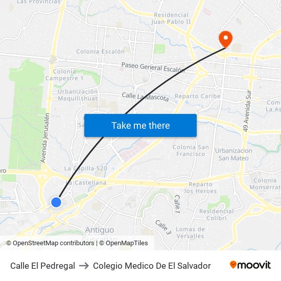 Calle El Pedregal to Colegio Medico De El Salvador map