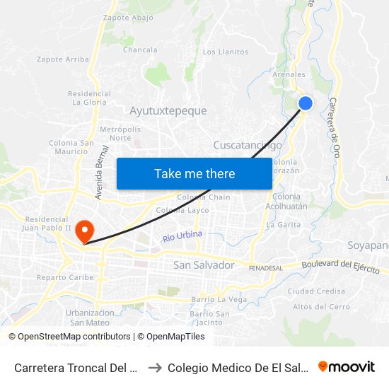 Carretera Troncal Del Norte to Colegio Medico De El Salvador map