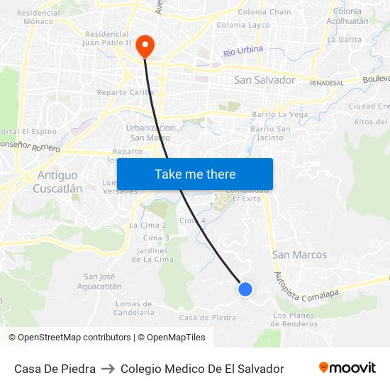 Casa De Piedra to Colegio Medico De El Salvador map