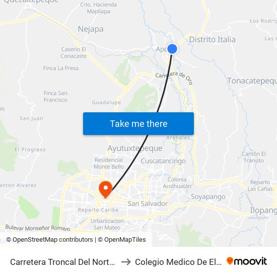 Carretera Troncal Del Norte, Popotlan to Colegio Medico De El Salvador map