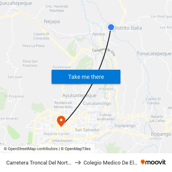 Carretera Troncal Del Norte - Teresas to Colegio Medico De El Salvador map