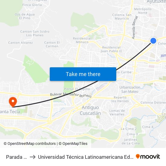 Parada Inac to Universidad Técnica Latinoamericana Edificio A-B-C-D map