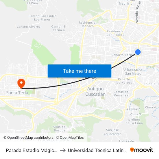 Parada Estadio Mágico González (Flor Blanca) to Universidad Técnica Latinoamericana Edificio A-B-C-D map