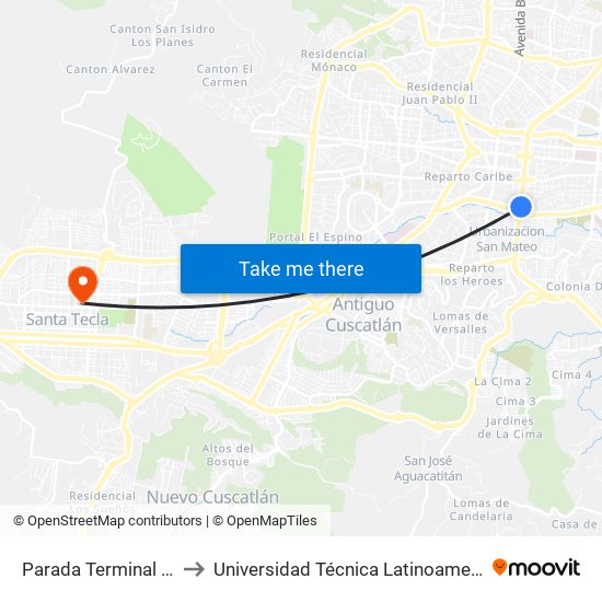Parada Terminal De Occidente to Universidad Técnica Latinoamericana Edificio A-B-C-D map